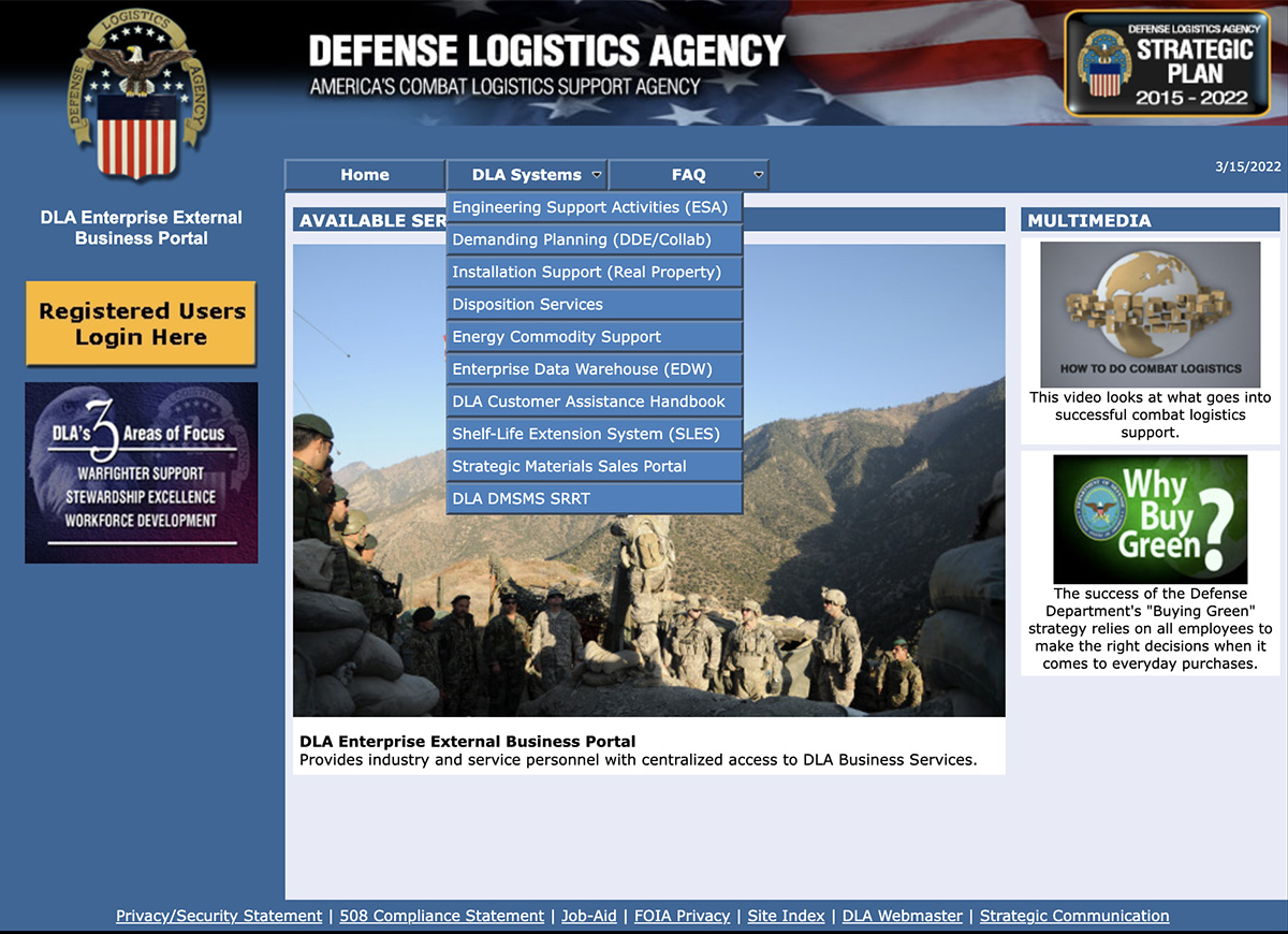 EEBP DLA Business Portal screenshot